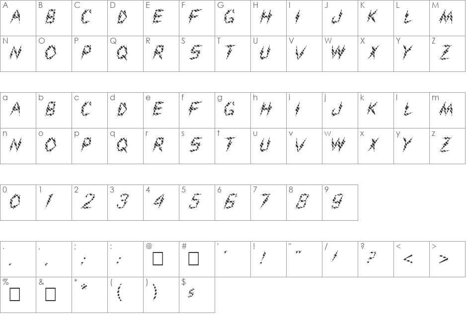 FZ UNIQUE 19 STRIPED font character map preview