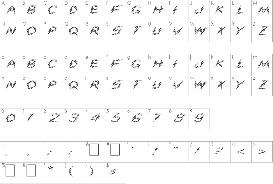 FZ UNIQUE 19 STRIPED EX font character map preview