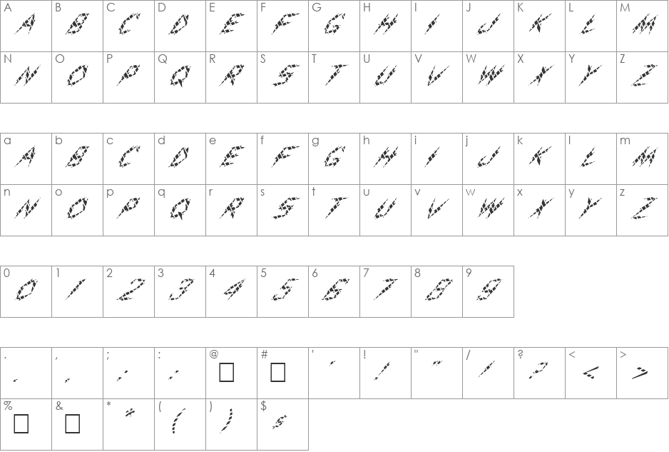 FZ UNIQUE 19 STRIPED ITALIC font character map preview