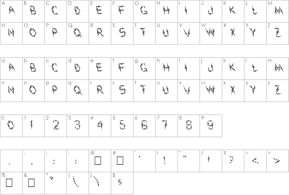 FZ UNIQUE 19 STRIPED LEFTY font character map preview