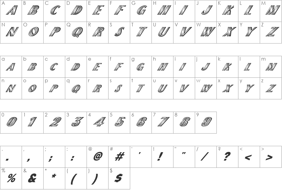 FZ UNIQUE 2 ITALIC font character map preview