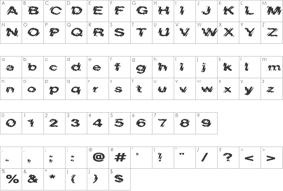 FZ UNIQUE 20 EX font character map preview