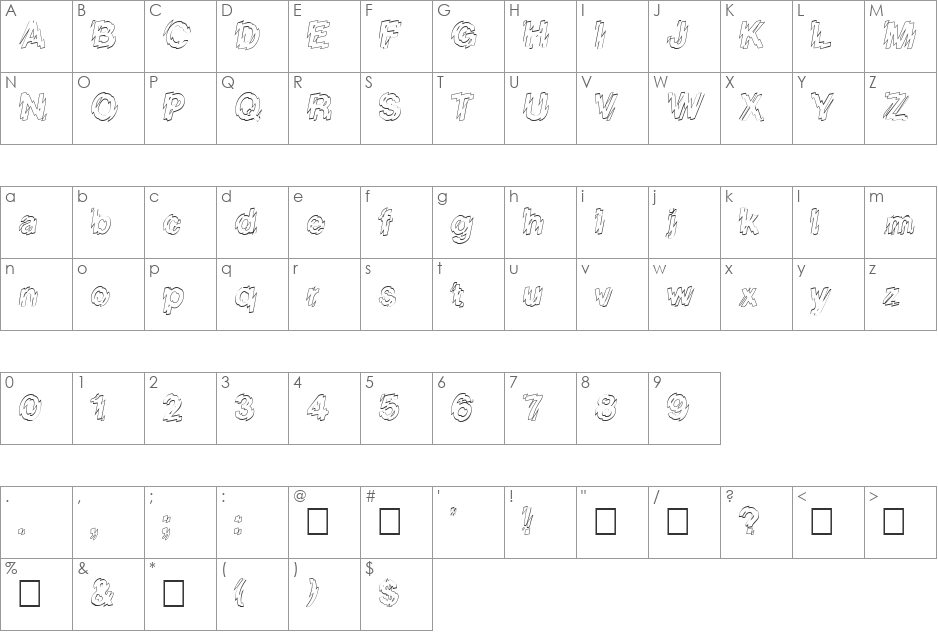 FZ UNIQUE 20 HOLLOW font character map preview