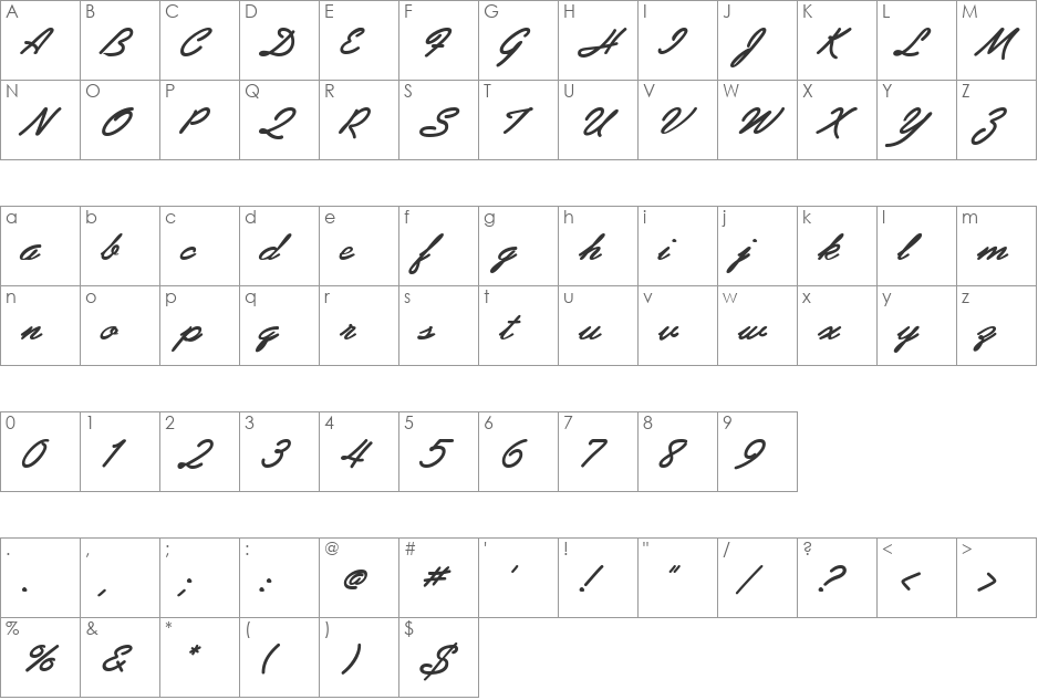 Abrazo Script SSi font character map preview
