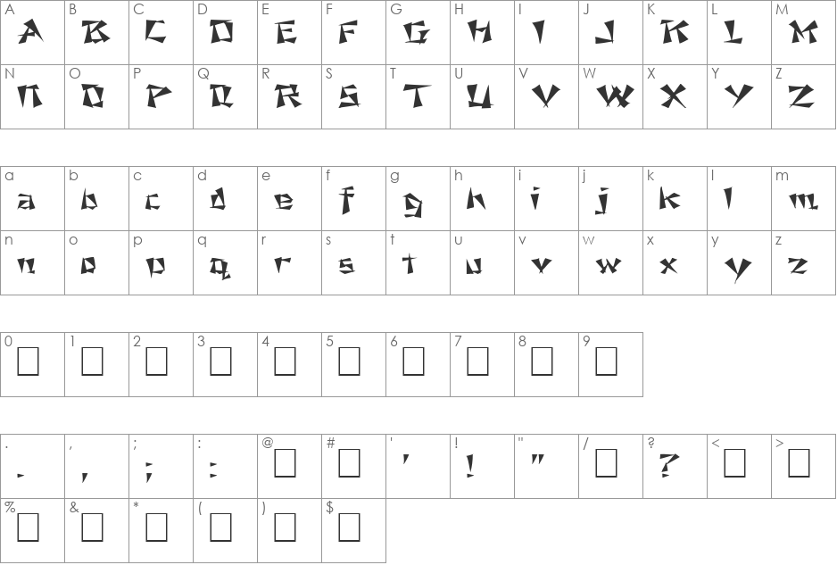 FZ UNIQUE 21 EX font character map preview