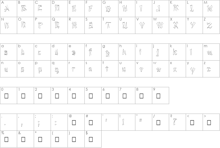 FZ UNIQUE 21 HOLLOW font character map preview