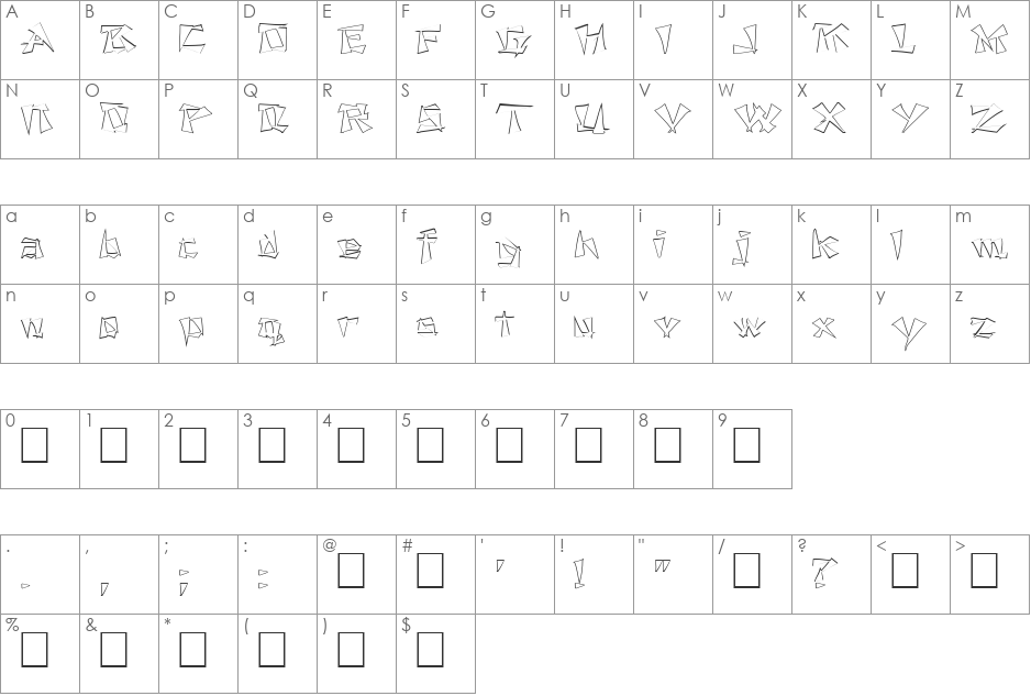 FZ UNIQUE 21 HOLLOW EX font character map preview