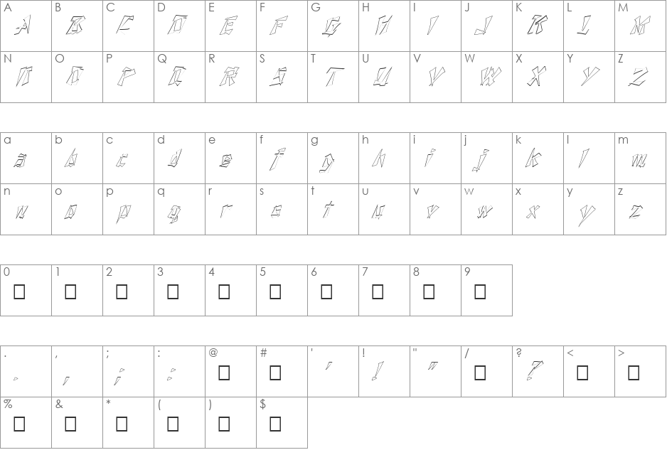 FZ UNIQUE 21 HOLLOW ITALIC font character map preview
