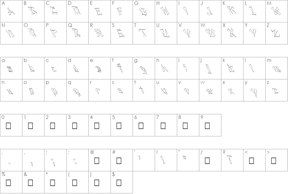 FZ UNIQUE 21 HOLLOW LEFTY font character map preview