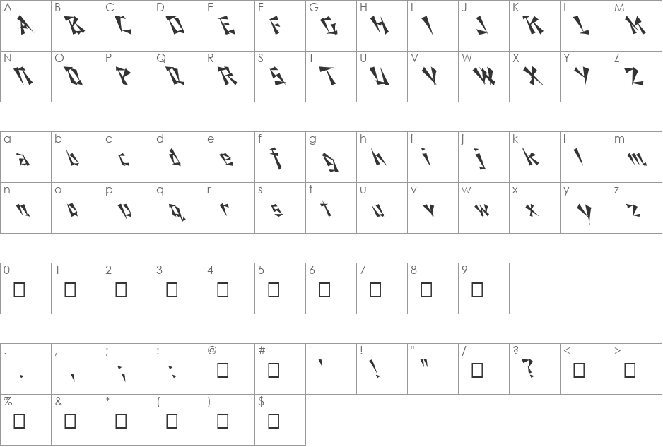 FZ UNIQUE 21 LEFTY font character map preview