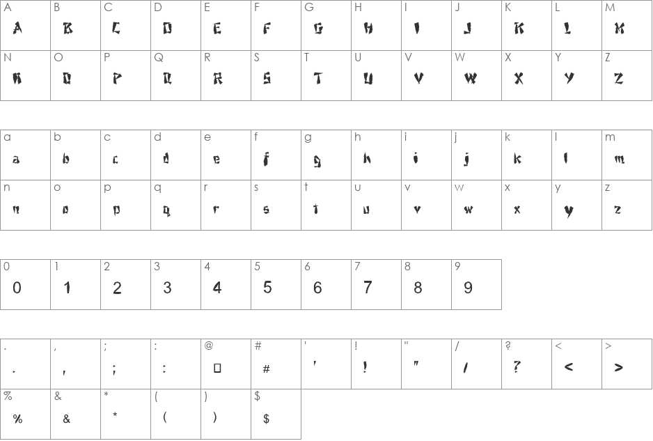 FZ UNIQUE 21 MANGLED font character map preview