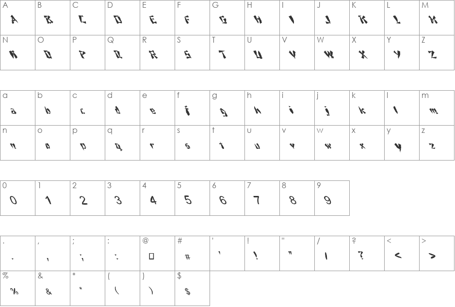 FZ UNIQUE 21 MANGLED LEFTY font character map preview