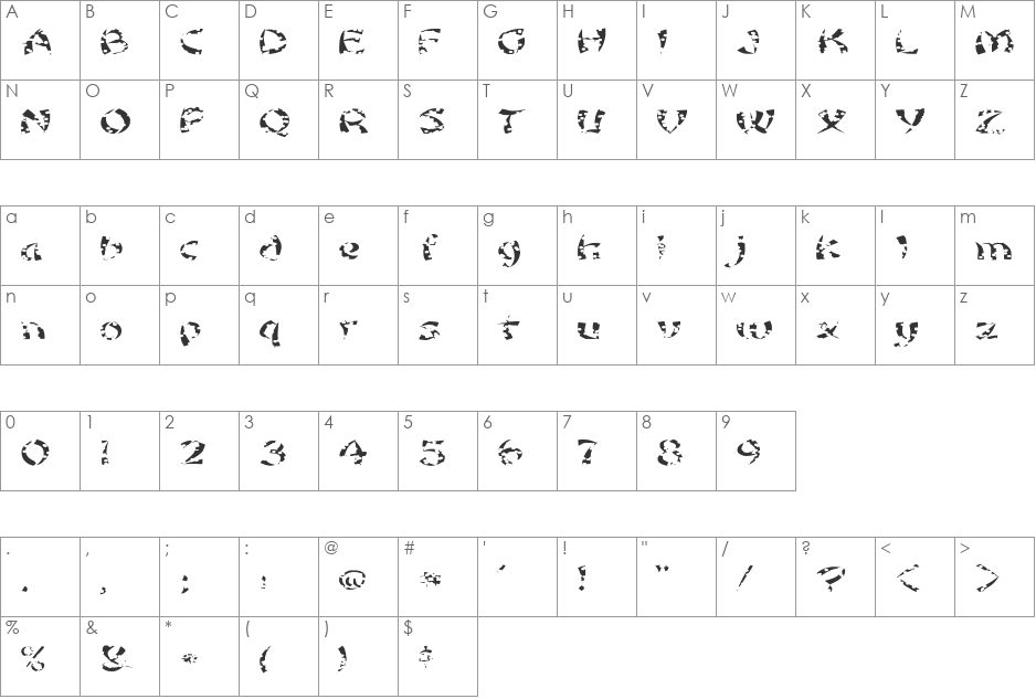 FZ UNIQUE 22 HOLEY EX font character map preview