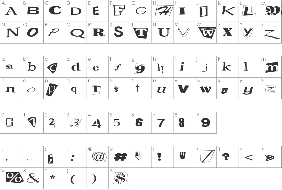 FZ UNIQUE 23 EX font character map preview