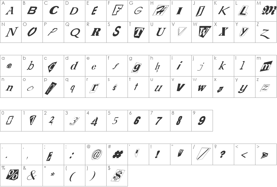 FZ UNIQUE 23 ITALIC font character map preview