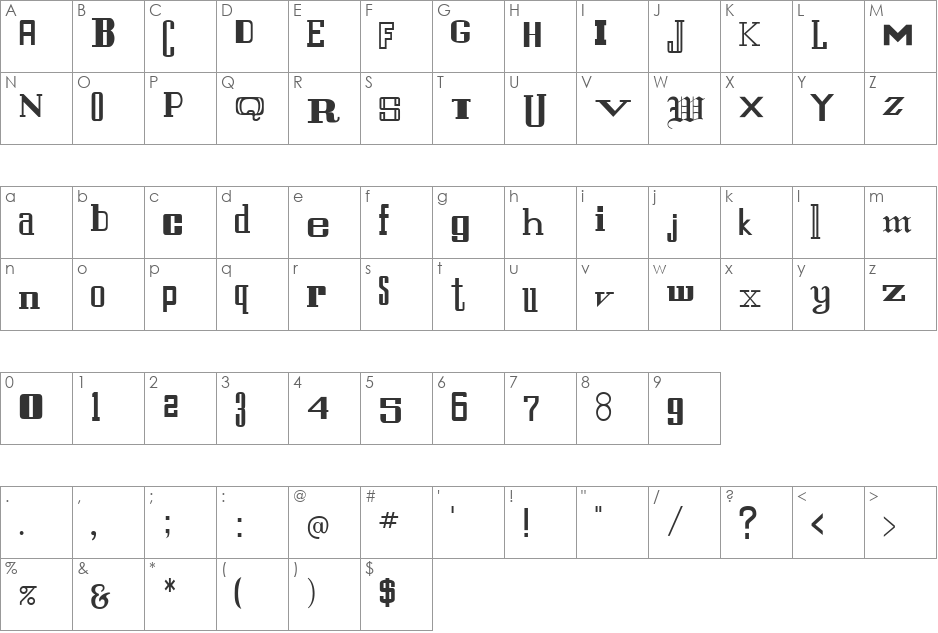 FZ UNIQUE 24 font character map preview