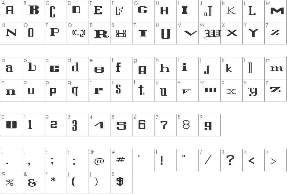 FZ UNIQUE 24 EX font character map preview