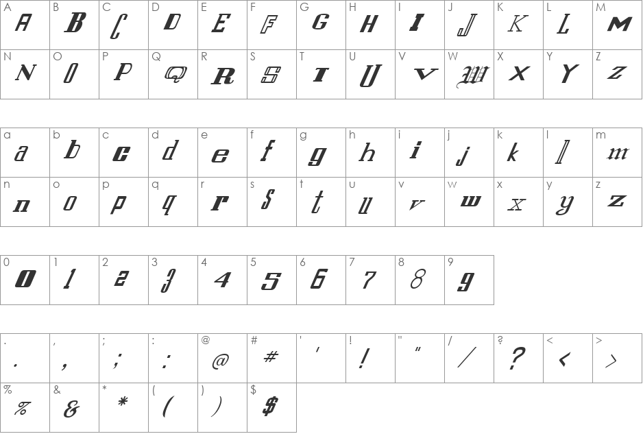 FZ UNIQUE 24 ITALIC font character map preview