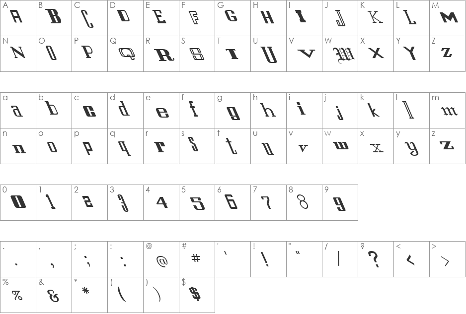 FZ UNIQUE 24 LEFTY font character map preview