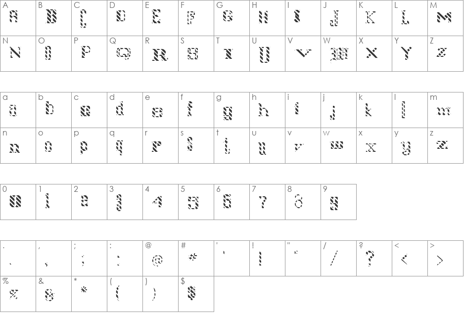 FZ UNIQUE 24 STRIPED font character map preview