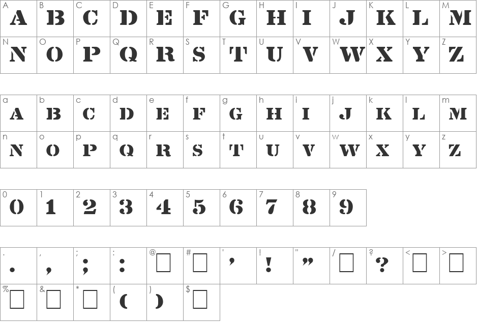 FZ UNIQUE 25 font character map preview