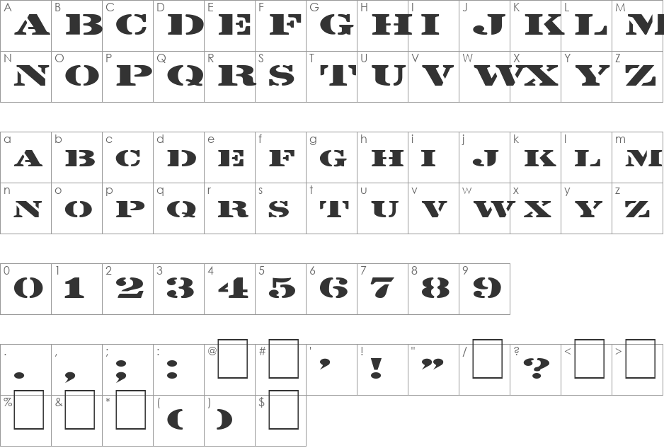 FZ UNIQUE 25 EX font character map preview