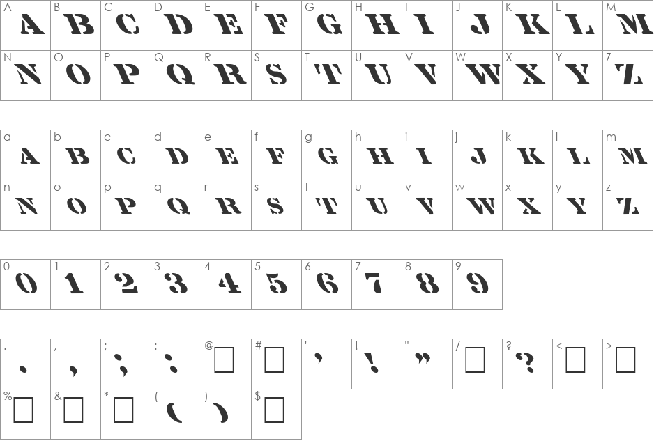 FZ UNIQUE 25 LEFTY font character map preview