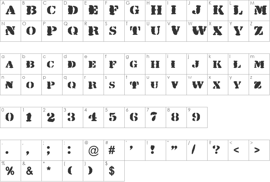 FZ UNIQUE 25 MANGLED font character map preview