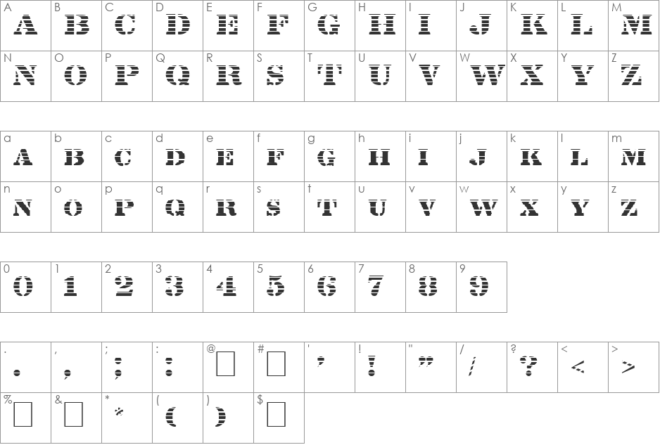FZ UNIQUE 25 STRIPED font character map preview