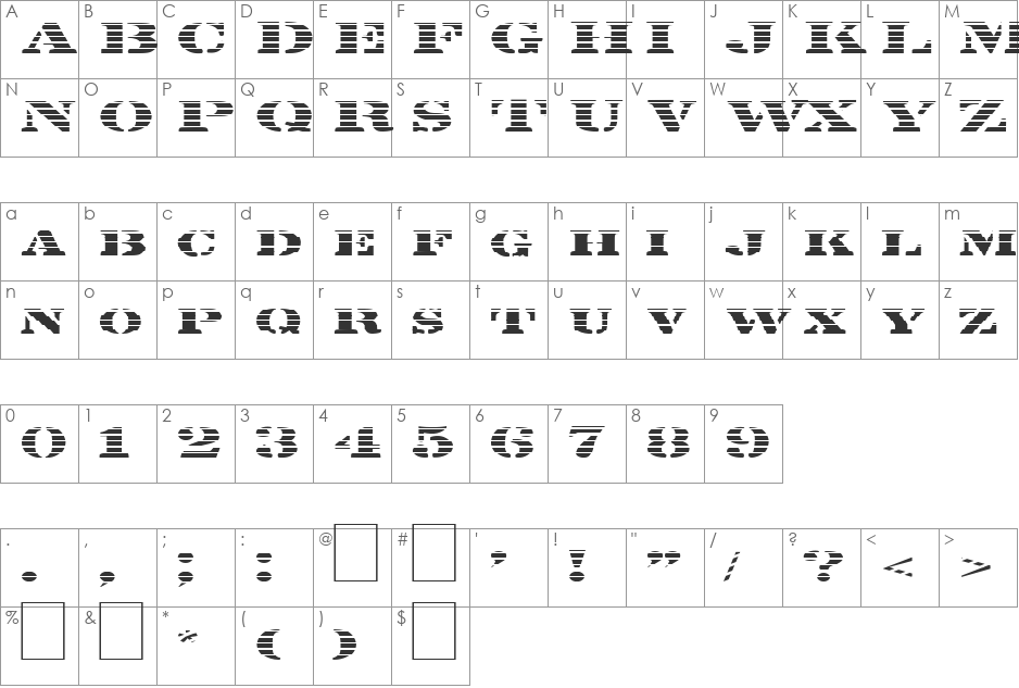FZ UNIQUE 25 STRIPED EX font character map preview