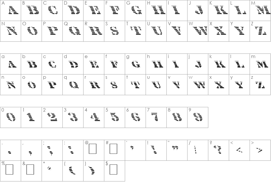 FZ UNIQUE 25 STRIPED LEFTY font character map preview