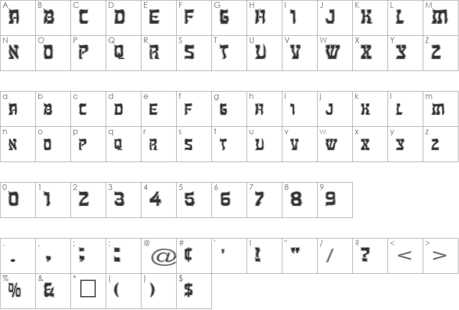 FZ UNIQUE 27 CONTOUR EX font character map preview