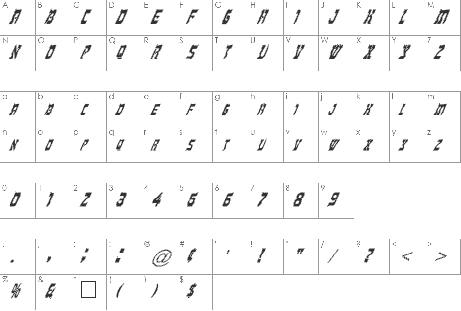 FZ UNIQUE 27 CONTOUR ITALIC font character map preview