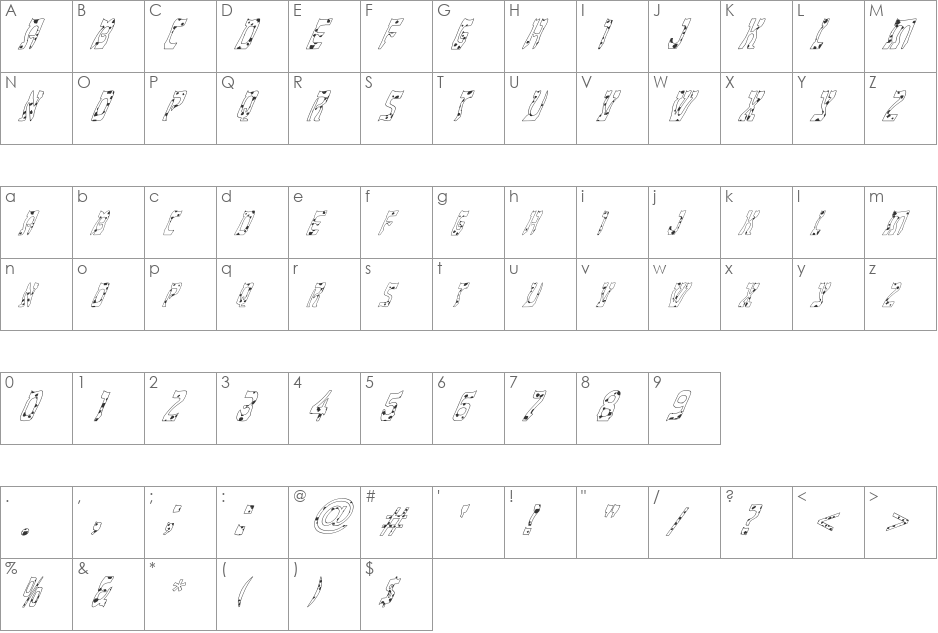 FZ UNIQUE 27 SPOTTED ITALIC font character map preview