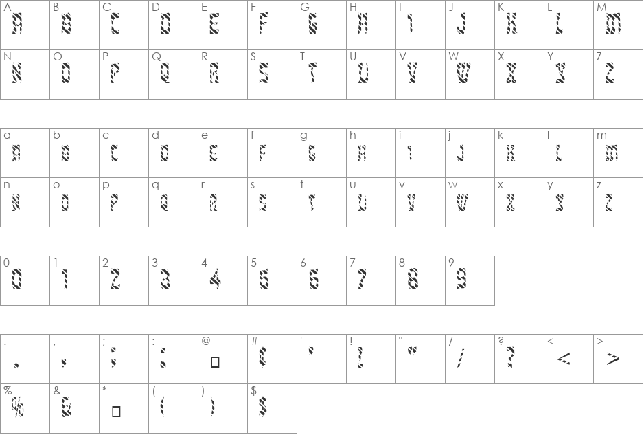 FZ UNIQUE 27 STRIPED font character map preview