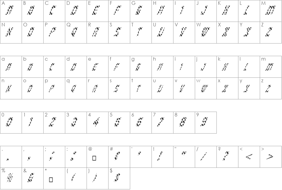 FZ UNIQUE 27 STRIPED ITALIC font character map preview