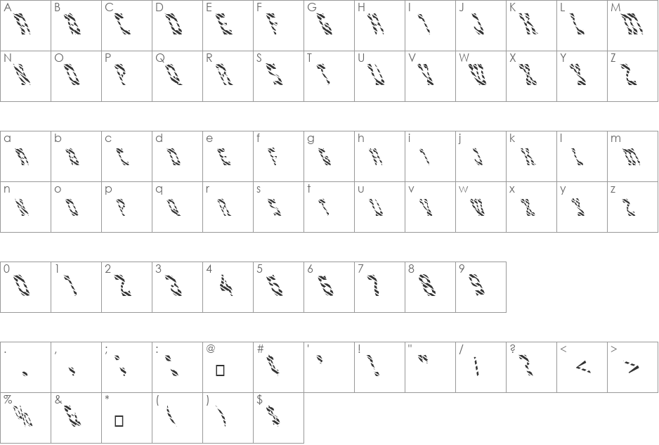 FZ UNIQUE 27 STRIPED LEFTY font character map preview