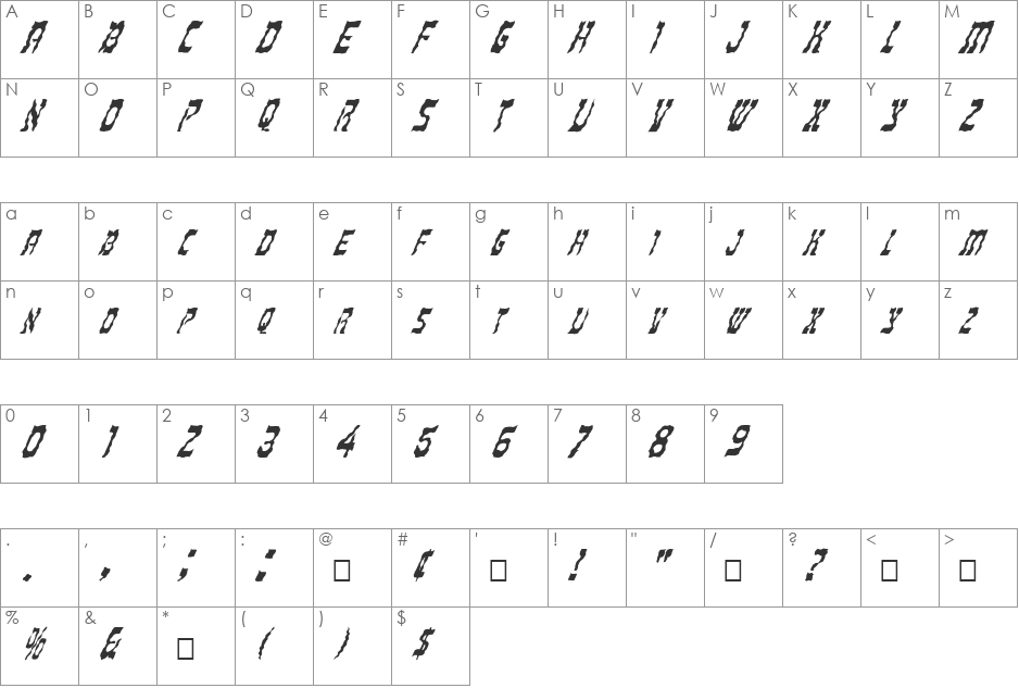 FZ UNIQUE 27 WAVEY ITALIC font character map preview