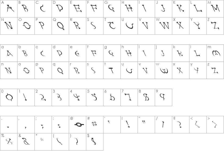 FZ UNIQUE 28 LEFTY font character map preview
