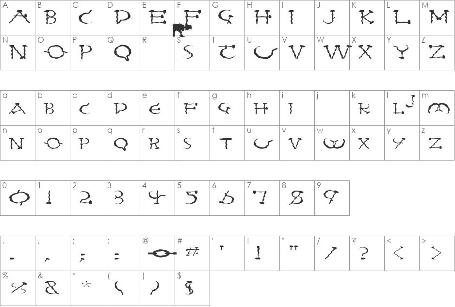 FZ UNIQUE 28 WAVEY EX font character map preview