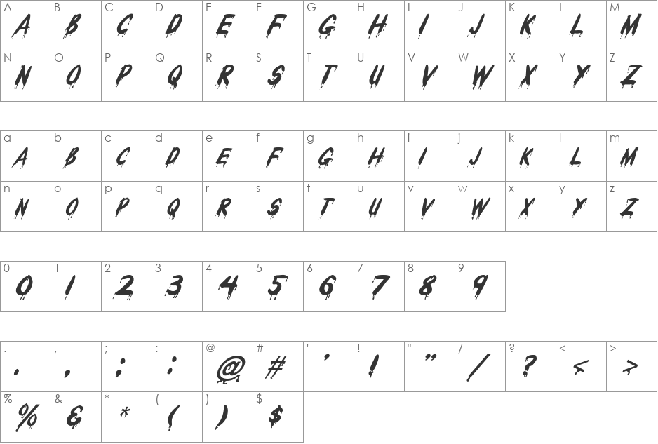FZ UNIQUE 29 ITALIC font character map preview