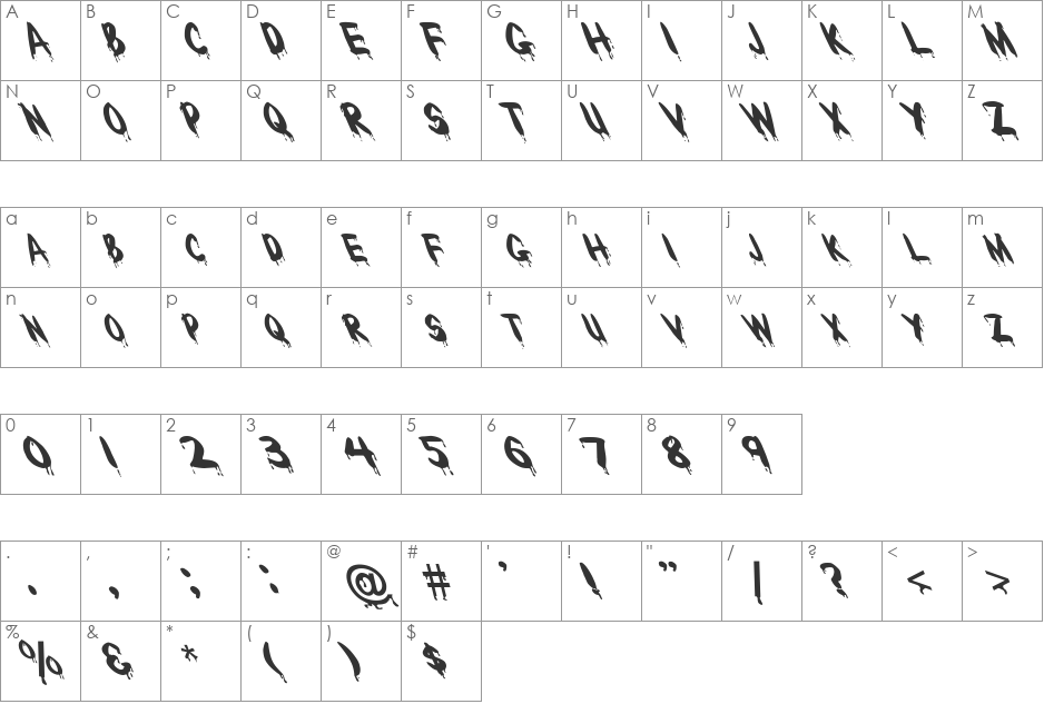 FZ UNIQUE 29 LEFTY font character map preview