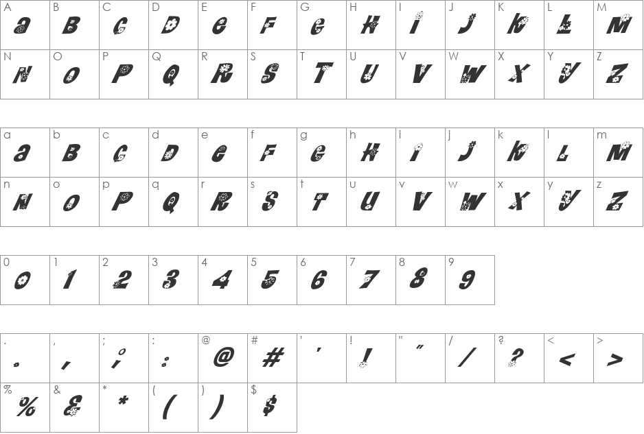 FZ UNIQUE 3 ITALIC font character map preview