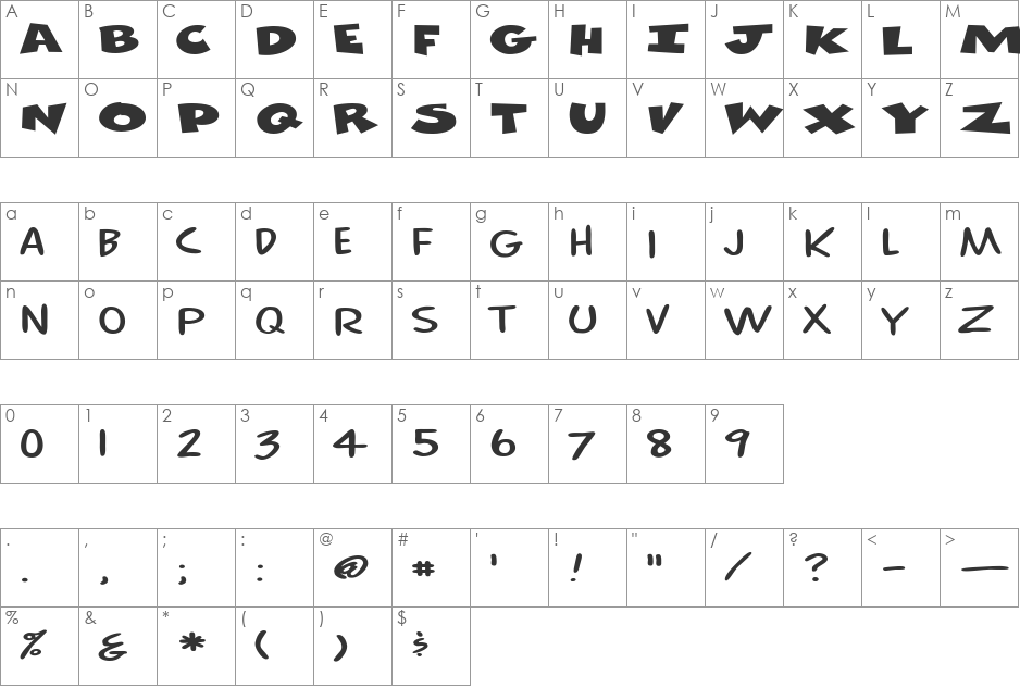 FZ UNIQUE 30 EX font character map preview