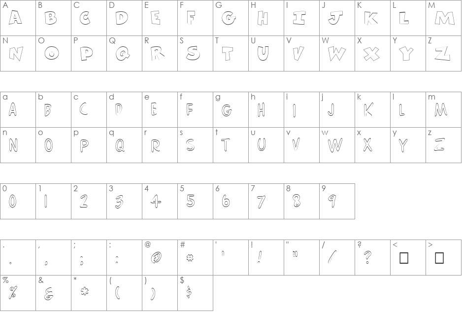 FZ UNIQUE 30 HOLLOW font character map preview