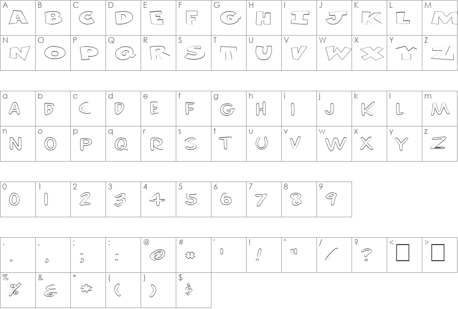 FZ UNIQUE 30 HOLLOW EX font character map preview