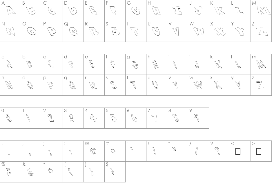 FZ UNIQUE 30 HOLLOW LEFTY font character map preview