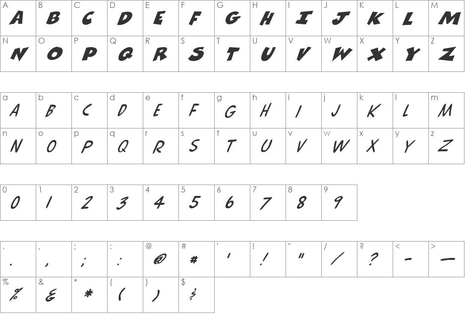 FZ UNIQUE 30 ITALIC font character map preview