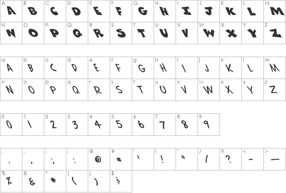 FZ UNIQUE 30 LEFTY font character map preview