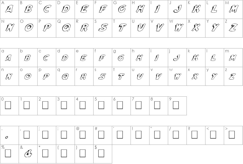 FZ UNIQUE 31 ITALIC font character map preview